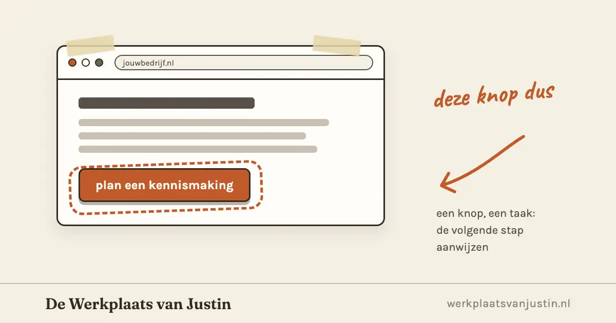 Illustratie van een webpagina met een opvallende oranje knop en een pijl die ernaar wijst