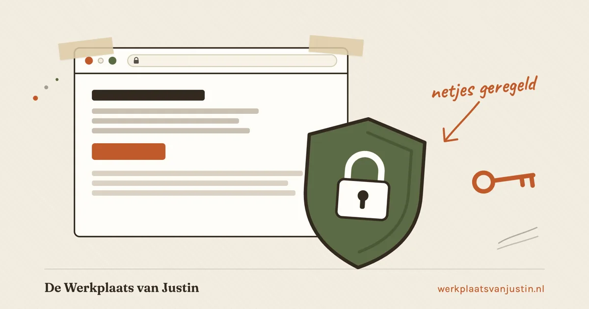 Illustratie van een browservenster met een schild met hangslot ervoor en de aantekening netjes geregeld